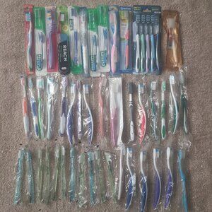 49 New Disposable Manual Toothbrushes (Some w/ Travel Friendly Head Cover Caps)